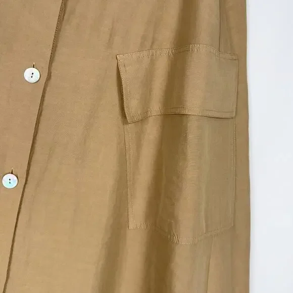 Vince Women's Utility Linen Cotton Blend Midi Skirt Size 12 Sandstorm Tan - Picture 8 of 16